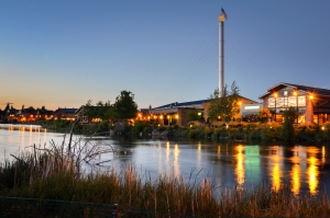 Bend, Oregon at sunset on the Deschutes river